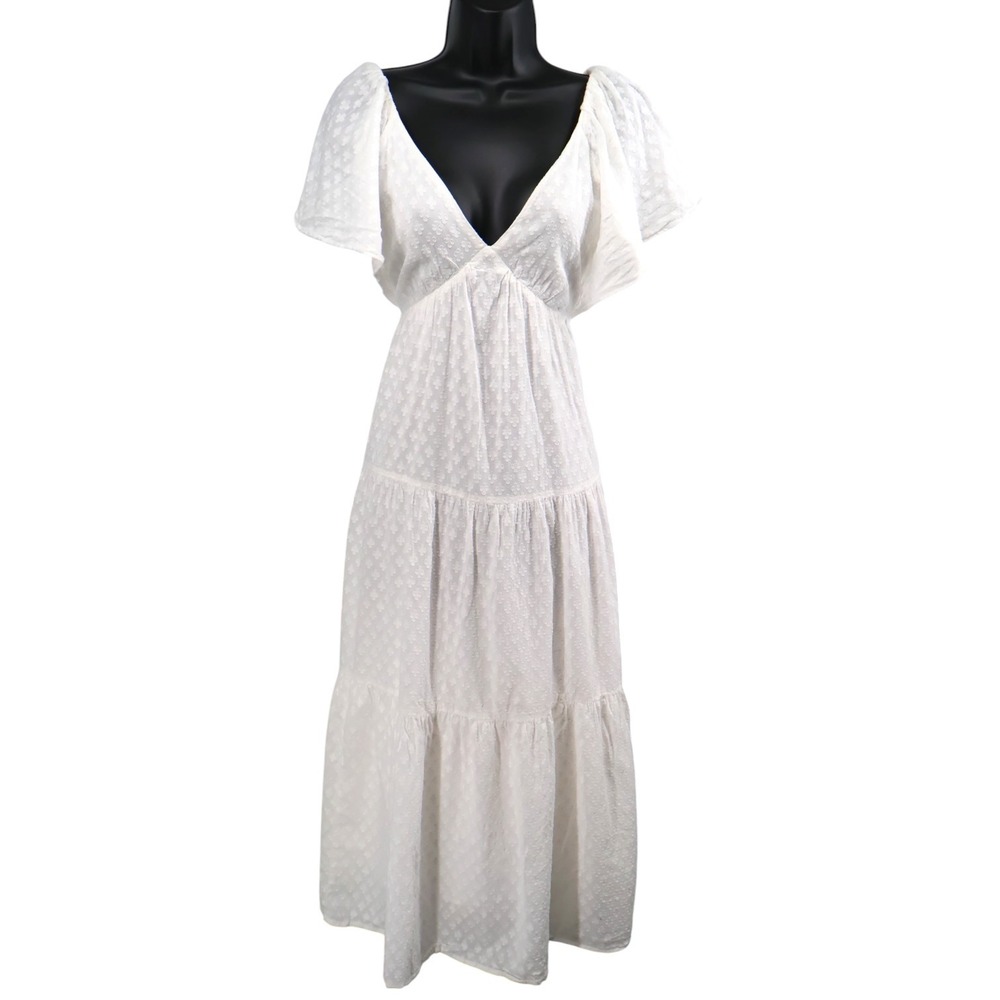 Madewell White Cotton Eyelet Tie Back Midi Dress Womens 00 Bridal‎ Event